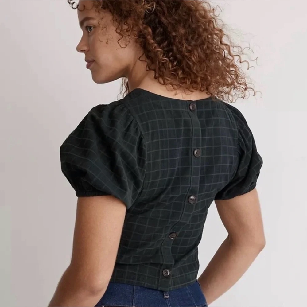 🛍 2/$18 Madewell Corduroy Puff-Sleeve Top in Windowpane